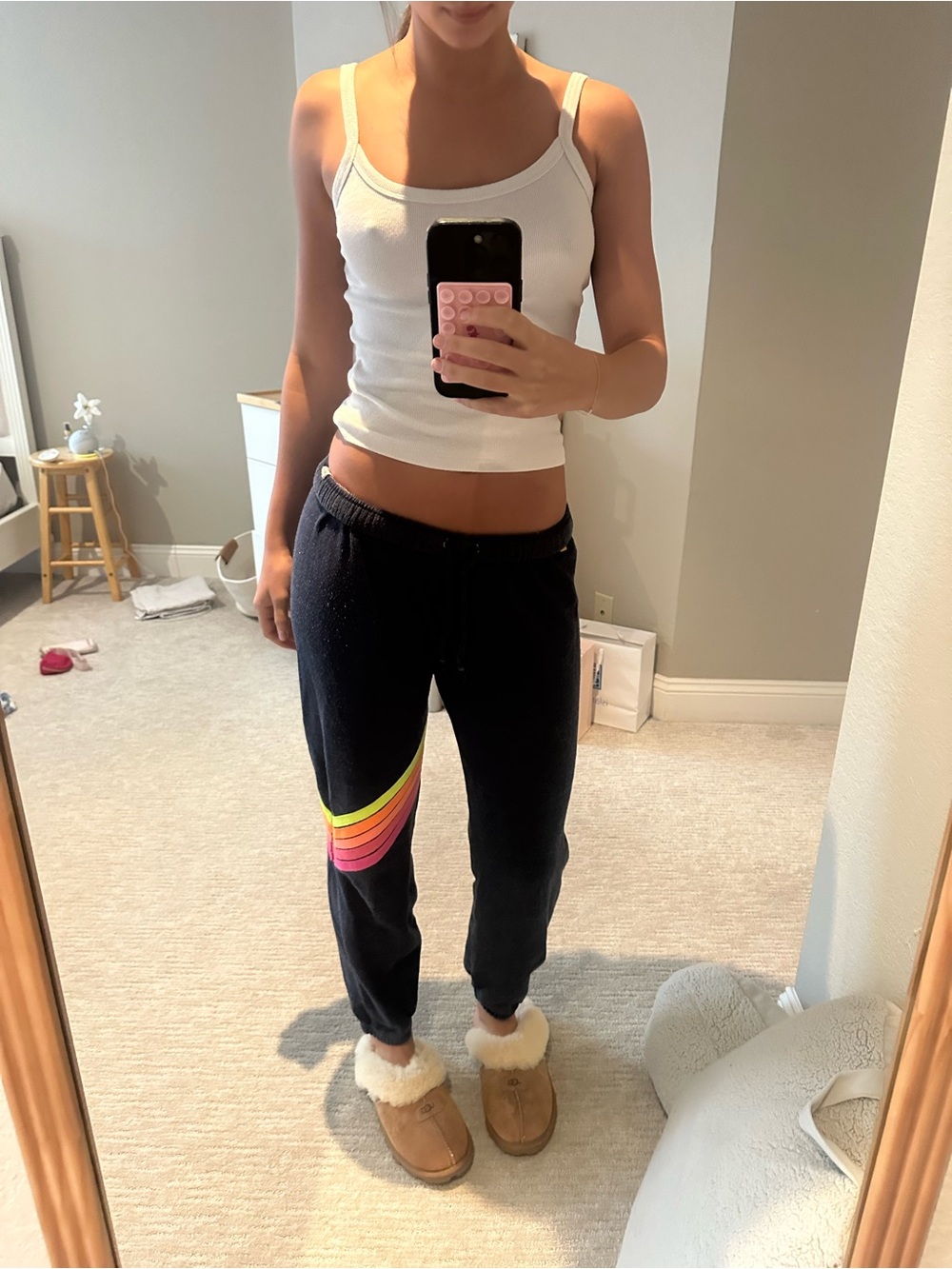Aviator Nation Black Joggers with Rainbow Side Stripes